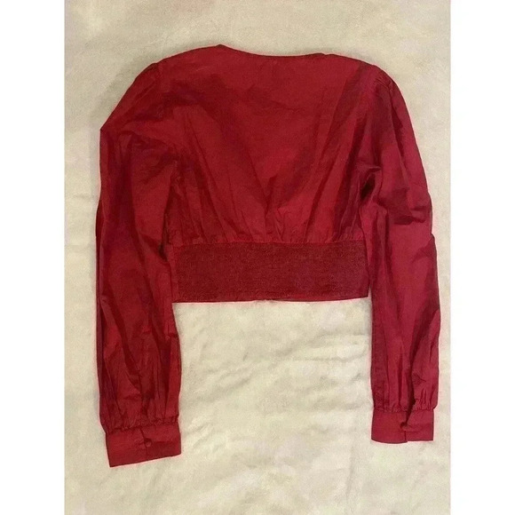 Urban Outfitters Shirt Plunging V-Neck Long Sleeve Crop Top Red Medium M NWT - Picture 6 of 6